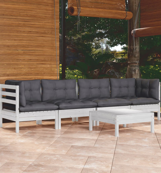 5-tlg. Garten-Lounge-Set mit Kissen Kiefer Massivholz