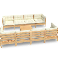 9-tlg. Garten-Lounge-Set mit Creme Kissen Massivholz Kiefer