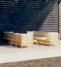 9-tlg. Garten-Lounge-Set mit Creme Kissen Massivholz Kiefer