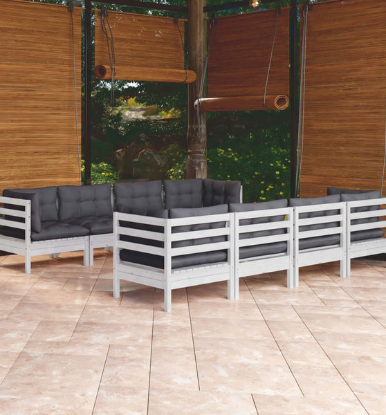 9-tlg. Garten-Lounge-Set mit Kissen Kiefer Massivholz