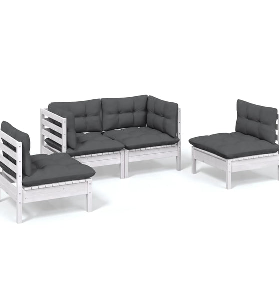 4-tlg. Garten-Lounge-Set mit Kissen Kiefer Massivholz