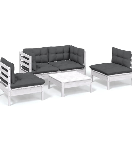 5-tlg. Garten-Lounge-Set mit Kissen Kiefer Massivholz