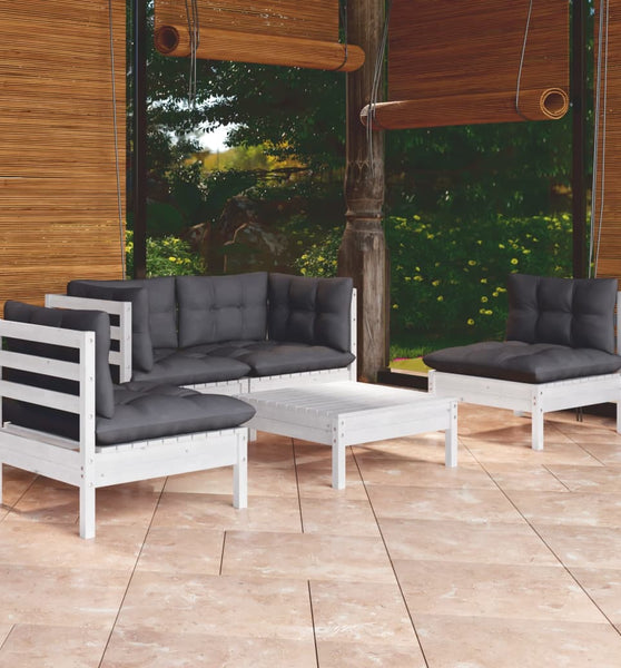 5-tlg. Garten-Lounge-Set mit Kissen Kiefer Massivholz