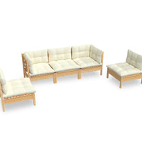 5-tlg. Garten-Lounge-Set mit Creme Kissen Massivholz Kiefer