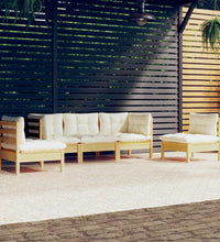 5-tlg. Garten-Lounge-Set mit Creme Kissen Massivholz Kiefer