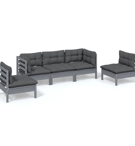 5-tlg. Garten-Lounge-Set mit Kissen Kiefer Massivholz