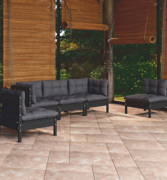 5-tlg. Garten-Lounge-Set mit Kissen Massivholz Kiefer