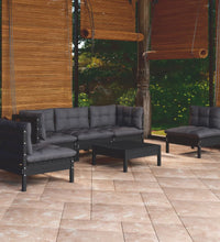 6-tlg. Garten-Lounge-Set mit Kissen Massivholz Kiefer