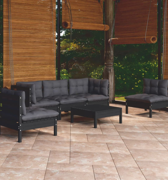 6-tlg. Garten-Lounge-Set mit Kissen Massivholz Kiefer