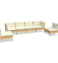 6-tlg. Garten-Lounge-Set mit Creme Kissen Massivholz Kiefer