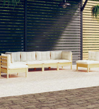 6-tlg. Garten-Lounge-Set mit Creme Kissen Massivholz Kiefer