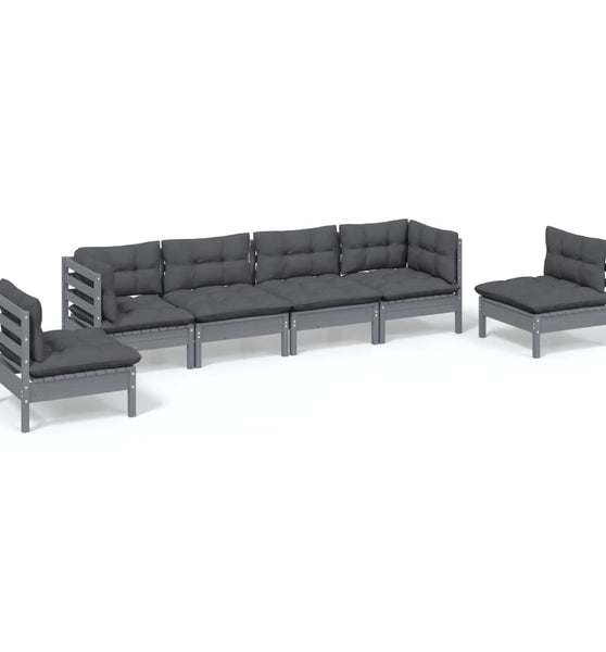 6-tlg. Garten-Lounge-Set mit Kissen Kiefer Massivholz