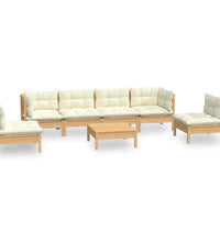 7-tlg. Garten-Lounge-Set mit Creme Kissen Massivholz Kiefer