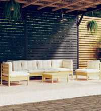 7-tlg. Garten-Lounge-Set mit Creme Kissen Massivholz Kiefer