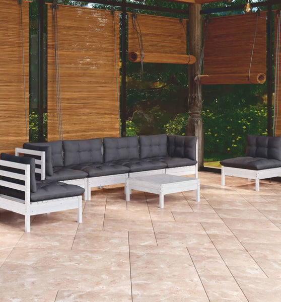 7-tlg. Garten-Lounge-Set mit Kissen Kiefer Massivholz