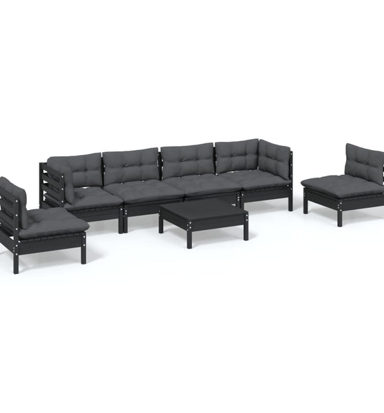 7-tlg. Garten-Lounge-Set mit Kissen Kiefer Massivholz