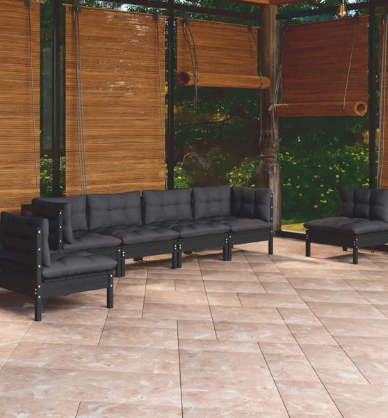 7-tlg. Garten-Lounge-Set mit Kissen Kiefer Massivholz