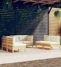 6-tlg. Garten-Lounge-Set mit Creme Kissen Massivholz Kiefer