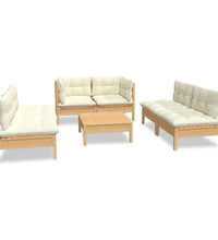 7-tlg. Garten-Lounge-Set mit Creme Kissen Massivholz Kiefer