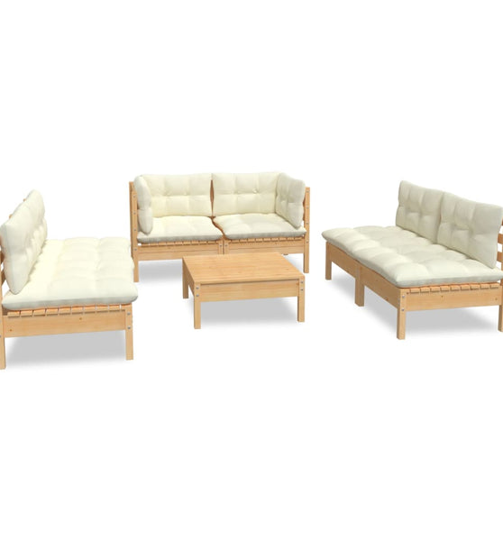 7-tlg. Garten-Lounge-Set mit Creme Kissen Massivholz Kiefer