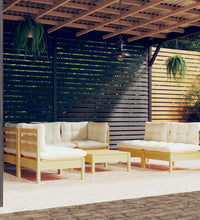 7-tlg. Garten-Lounge-Set mit Creme Kissen Massivholz Kiefer