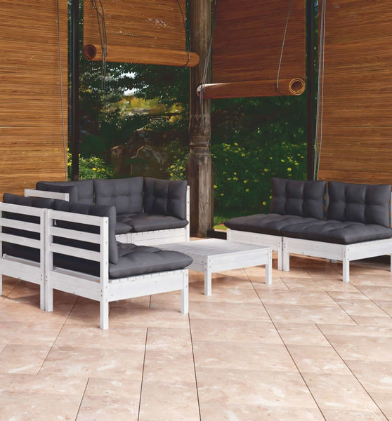 7-tlg. Garten-Lounge-Set mit Kissen Kiefer Massivholz