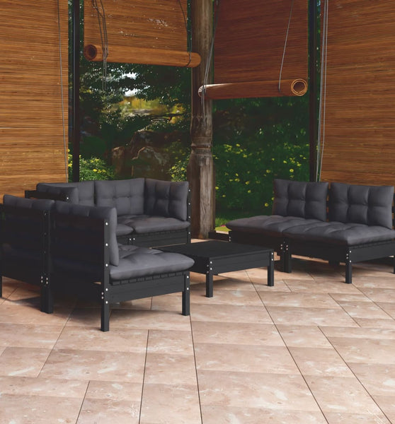 7-tlg. Garten-Lounge-Set mit Kissen Kiefer Massivholz