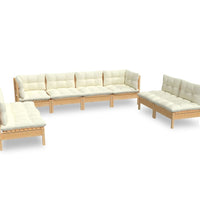 8-tlg. Garten-Lounge-Set mit Creme Kissen Massivholz Kiefer