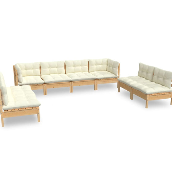 8-tlg. Garten-Lounge-Set mit Creme Kissen Massivholz Kiefer