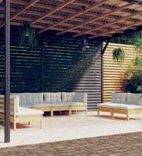 8-tlg. Garten-Lounge-Set mit Creme Kissen Massivholz Kiefer