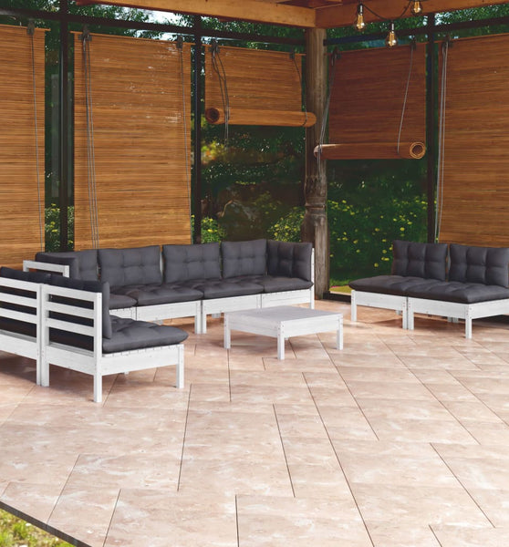 9-tlg. Garten-Lounge-Set mit Kissen Kiefer Massivholz