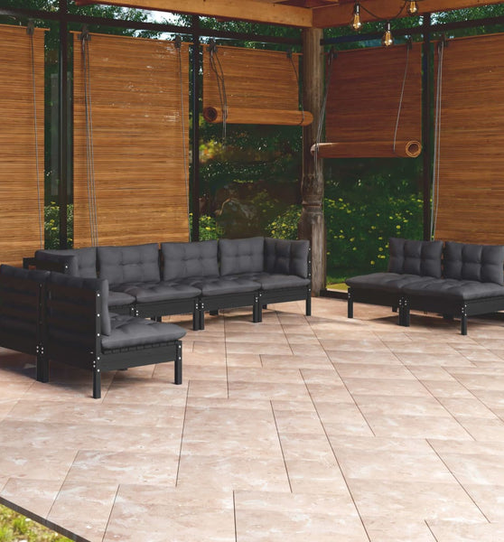 9-tlg. Garten-Lounge-Set mit Kissen Massivholz Kiefer