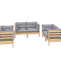 6-tlg. Garten-Lounge-Set mit Grauen Kissen Kiefer Massivholz