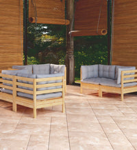 6-tlg. Garten-Lounge-Set mit Grauen Kissen Kiefer Massivholz