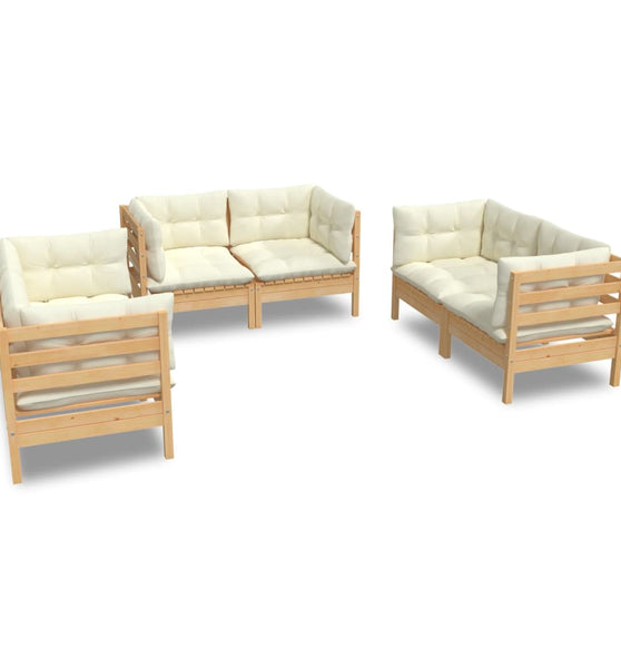 6-tlg. Garten-Lounge-Set mit Creme Kissen Massivholz Kiefer