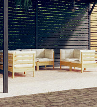 6-tlg. Garten-Lounge-Set mit Creme Kissen Massivholz Kiefer