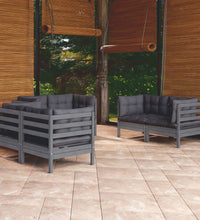 6-tlg. Garten-Lounge-Set mit Kissen Kiefer Massivholz