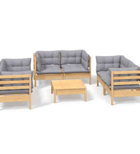 7-tlg. Garten-Lounge-Set mit Grauen Kissen Kiefer Massivholz