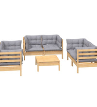 7-tlg. Garten-Lounge-Set mit Grauen Kissen Kiefer Massivholz