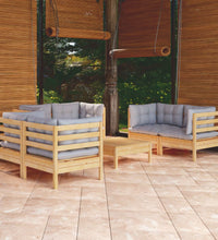 7-tlg. Garten-Lounge-Set mit Grauen Kissen Kiefer Massivholz