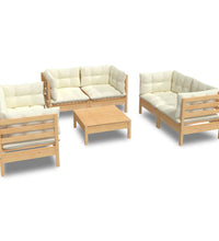 7-tlg. Garten-Lounge-Set mit Creme Kissen Massivholz Kiefer