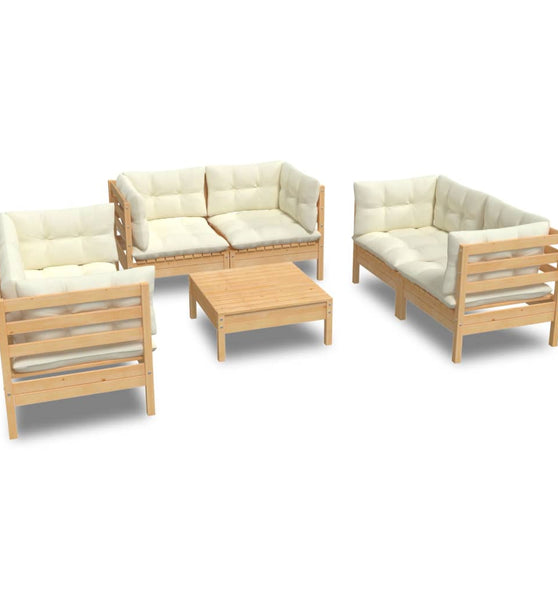 7-tlg. Garten-Lounge-Set mit Creme Kissen Massivholz Kiefer