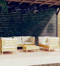 7-tlg. Garten-Lounge-Set mit Creme Kissen Massivholz Kiefer