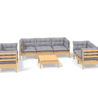 8-tlg. Garten-Lounge-Set mit Grauen Kissen Kiefer Massivholz