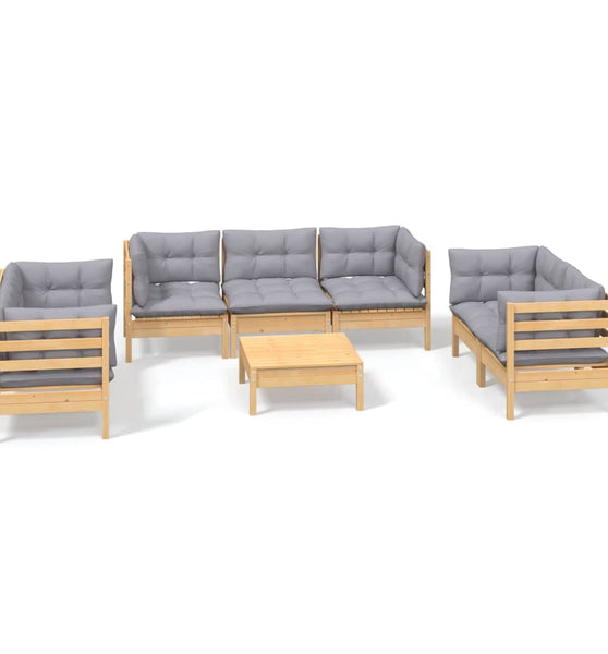 8-tlg. Garten-Lounge-Set mit Grauen Kissen Kiefer Massivholz