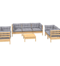 8-tlg. Garten-Lounge-Set mit Grauen Kissen Kiefer Massivholz