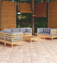 8-tlg. Garten-Lounge-Set mit Grauen Kissen Kiefer Massivholz