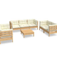 8-tlg. Garten-Lounge-Set mit Creme Kissen Massivholz Kiefer