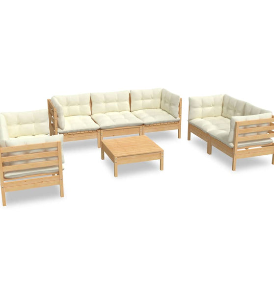 8-tlg. Garten-Lounge-Set mit Creme Kissen Massivholz Kiefer