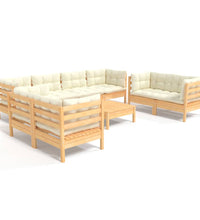 9-tlg. Garten-Lounge-Set mit Creme Kissen Kiefer Massivholz